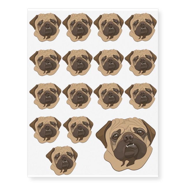 Pug Dog  11.5 Temporary Tattoos (Front)