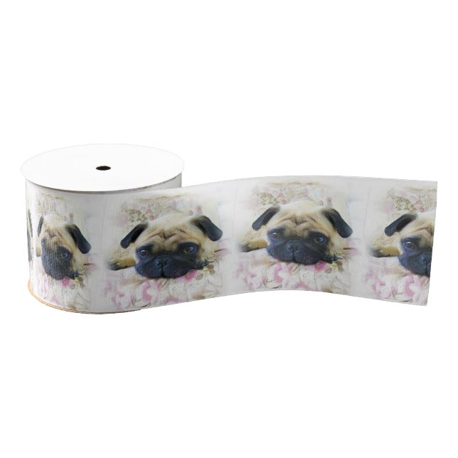 Pug dog 3" Grosgrain Ribbon (Spool)