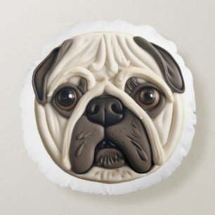 Pug Dog 3D Inspired Round Pillow