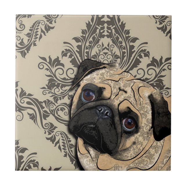 Pug Dog Abstract Pet Pattern Print Ceramic Tile (Front)