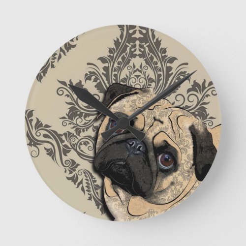 Pug Dog Abstract Pet Pattern Print Round Clock