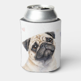 Pug Dog and Hearts Cute Cozy Can Cooler