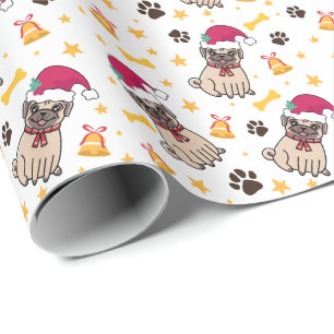 Pug Dog And Santa Hat Christmas Wrapping Paper