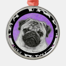 Pug Dog Art Christmas Ornament by Glenda Harlan