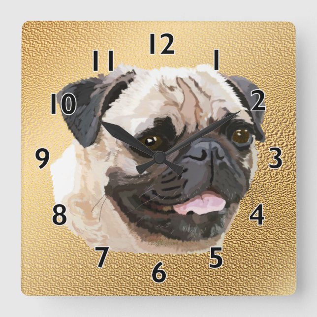 Pug Dog Art Square Wall Clock (Front)