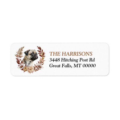 Pug Dog Autumn Wreath Label