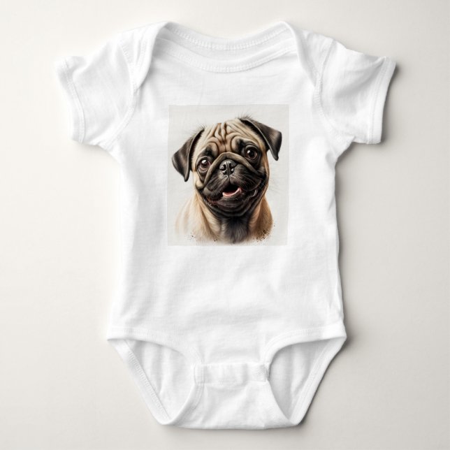 Pug Dog Baby Jersey Bodysuit (Front)