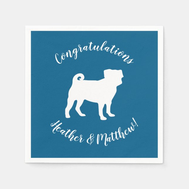 Pug Dog Baby Shower Blue Puppy Boy Napkins (Front)