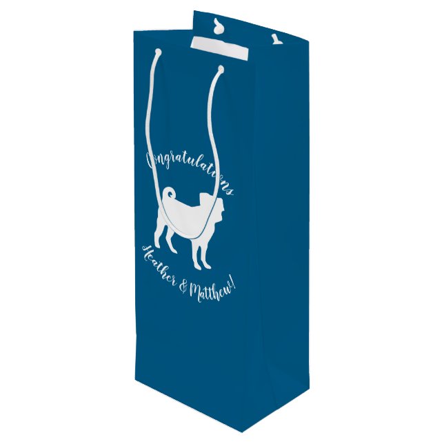 Pug Dog Baby Shower Blue Puppy Boy Wine Gift Bag (Back Angled)
