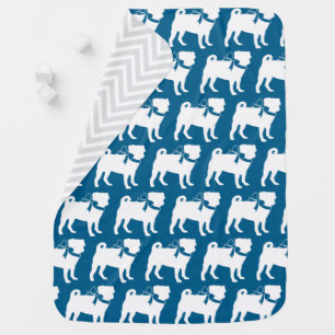 Pug Dog Baby Shower Boy Blue with Bow Baby Blanket