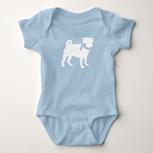 Pug Dog Baby Shower Boy Blue with Bow Baby Bodysuit