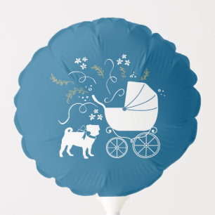 Pug Dog Baby Shower Boy Blue with Bow Balloon