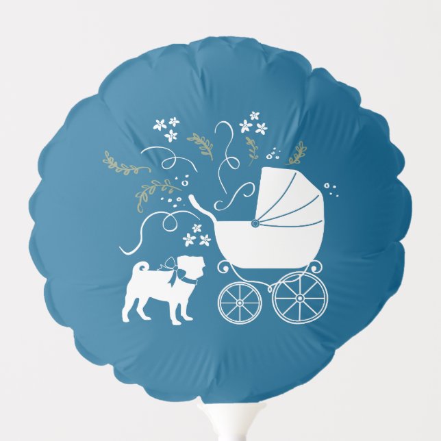 Pug Dog Baby Shower Boy Blue with Bow Balloon (Front)