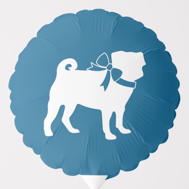 Pug Dog Baby Shower Boy Blue with Bow Balloon (Front)