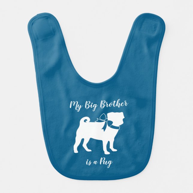 Pug Dog Baby Shower Boy Blue with Bow Bib (Front)