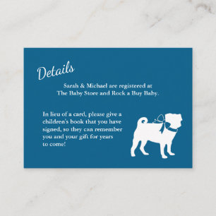 Pug Dog Baby Shower Boy Blue with Bow Enclosure Card