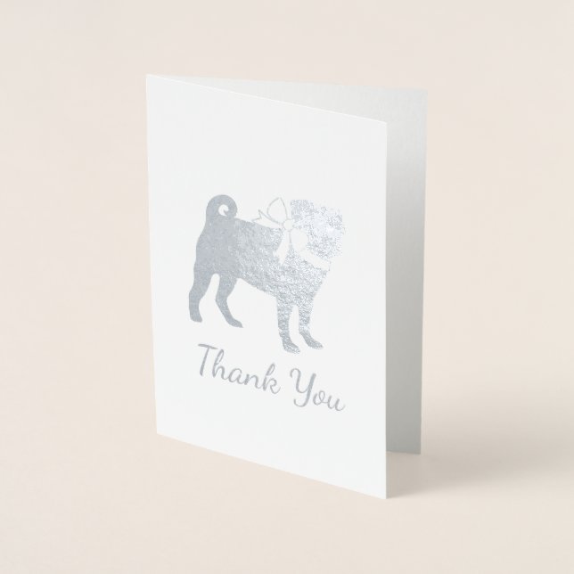 Pug Dog Baby Shower Boy Blue with Bow Foil Card (Front)