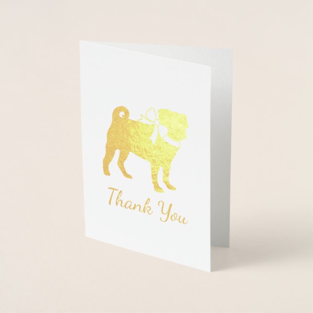 Pug Dog Baby Shower Boy Blue with Bow Foil Card (Front)