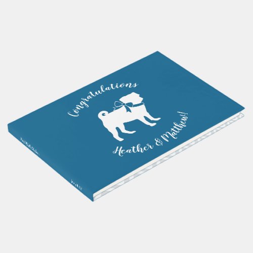 Pug Dog Baby Shower Boy Blue with Bow Guest Book