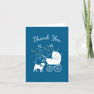 Pug Dog Baby Shower Boy Blue with Bow Letterpress Thank You Card