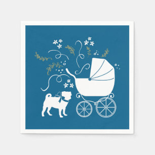 Pug Dog Baby Shower Boy Blue with Bow Napkins