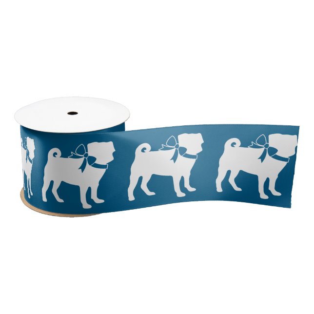 Pug Dog Baby Shower Boy Blue with Bow Satin Ribbon (Spool)