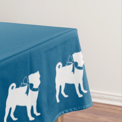 Pug Dog Baby Shower Boy Blue with Bow Tablecloth
