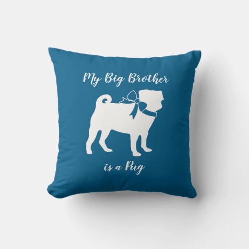 Pug Dog Baby Shower Boy Blue with Bow Throw Pillow