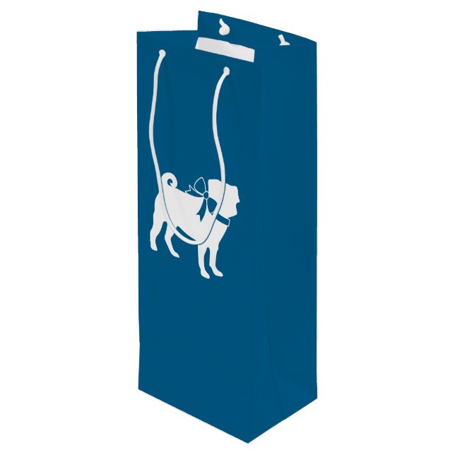 Pug Dog Baby Shower Boy Blue with Bow Wine Gift Bag (Back Angled)