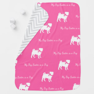 Pug Dog Baby Shower Girl Pink with Bow Baby Blanket