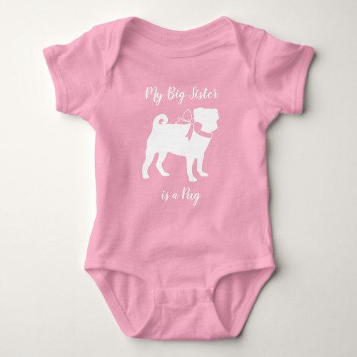 Pug Dog Baby Shower Girl Pink with Bow Baby Bodysuit
