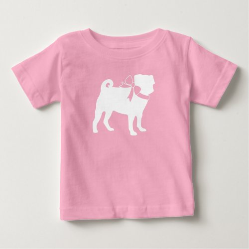 Pug Dog Baby Shower Girl Pink with Bow Baby T_Shirt