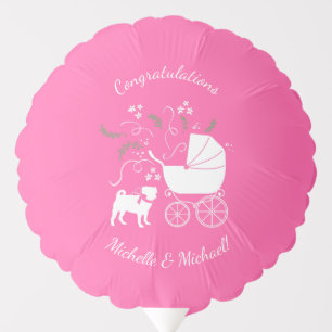 Pug Dog Baby Shower Girl Pink with Bow Balloon