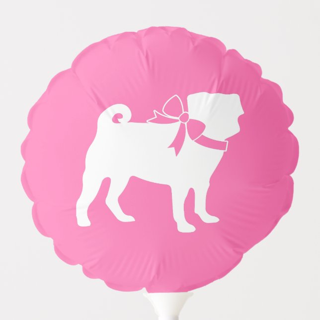 Pug Dog Baby Shower Girl Pink with Bow Balloon (Front)
