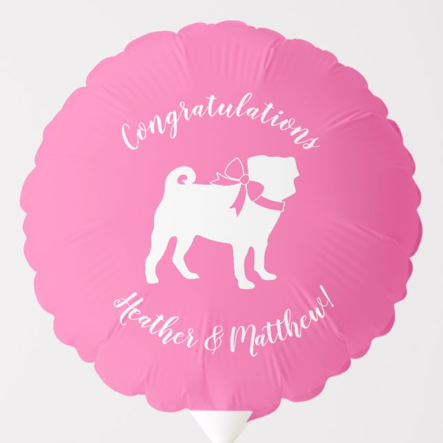 Pug Dog Baby Shower Girl Pink with Bow Balloon (Front)