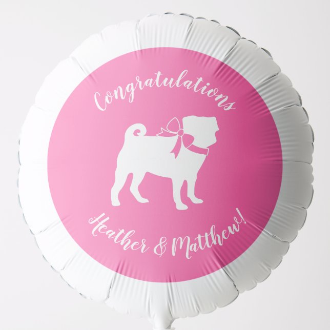 Pug Dog Baby Shower Girl Pink with Bow Balloon (Front)