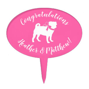 Pug Dog Baby Shower Girl Pink with Bow Cake Topper