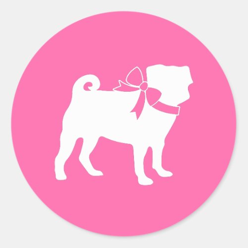 Pug Dog Baby Shower Girl Pink with Bow Classic Round Sticker