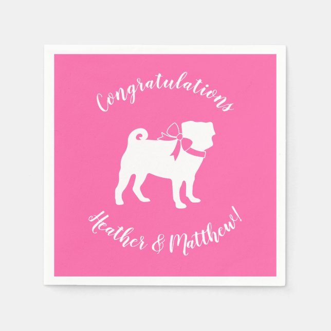 Pug Dog Baby Shower Girl Pink with Bow Napkins (Front)