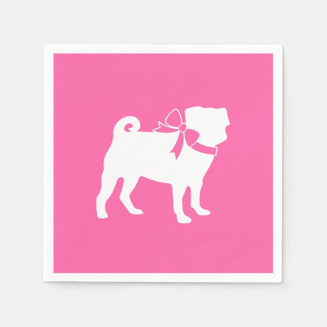 Pug Dog Baby Shower Girl Pink with Bow Napkins (Front)