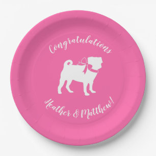 Pug Dog Baby Shower Girl Pink with Bow Paper Plates