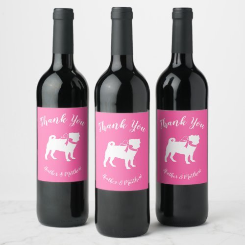 Pug Dog Baby Shower Girl Pink with Bow Wine Label