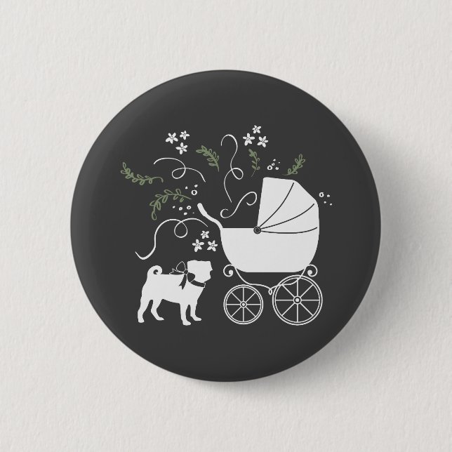 Pug Dog Baby Shower Gray Puppy Gender Neutral Button (Front)