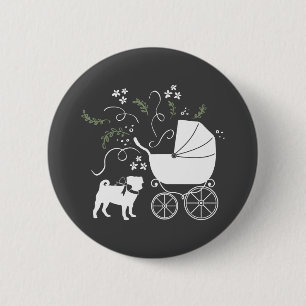 Pug Dog Baby Shower Gray Puppy Gender Neutral Button