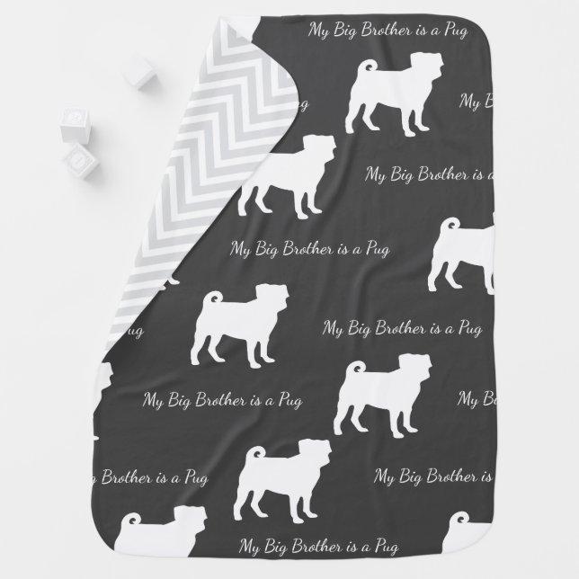Pug Dog Baby Shower Grey Puppy Gender Neutral Baby Blanket (In Situ)