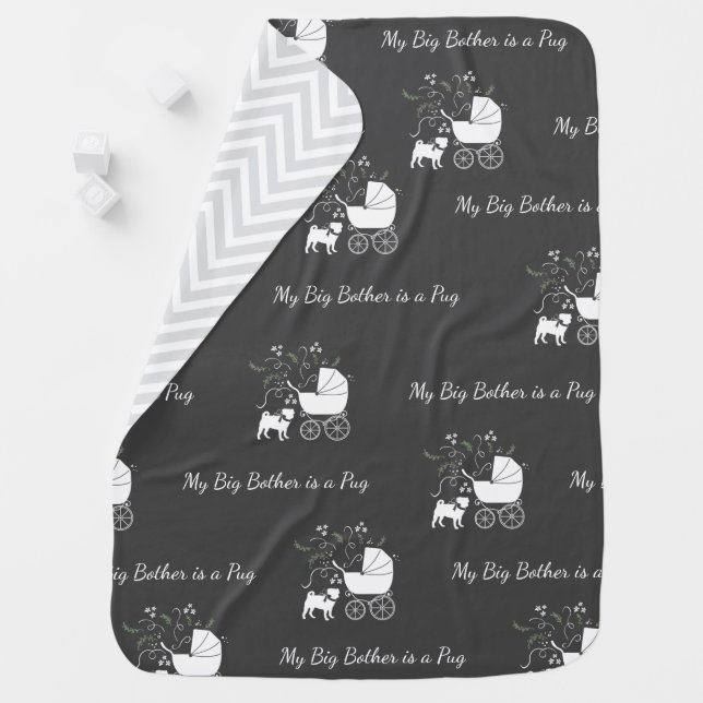 Pug Dog Baby Shower Grey Puppy Gender Neutral Baby Blanket (In Situ)