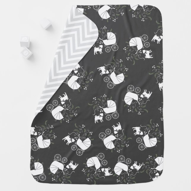Pug Dog Baby Shower Grey Puppy Gender Neutral Baby Blanket (In Situ)