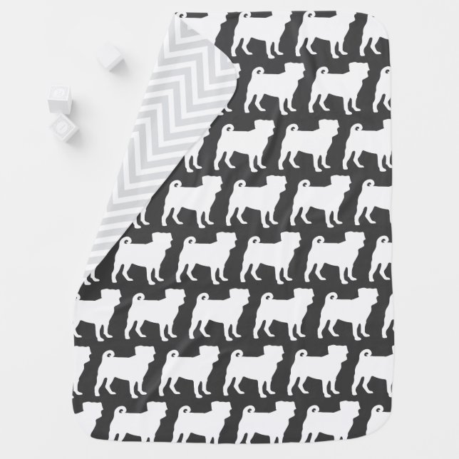Pug Dog Baby Shower Grey Puppy Gender Neutral Baby Blanket (In Situ)