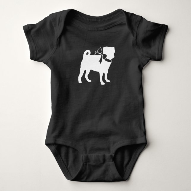 Pug Dog Baby Shower Grey Puppy Gender Neutral Baby Bodysuit (Front)