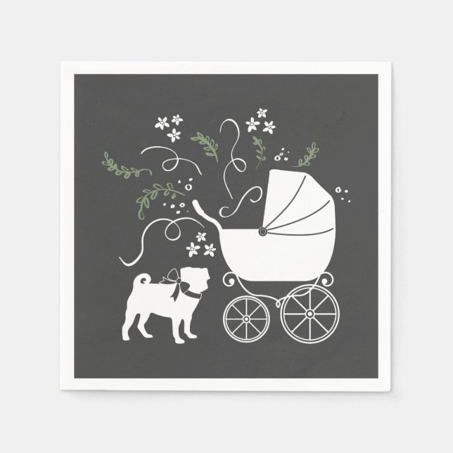 Pug Dog Baby Shower Grey Puppy Gender Neutral Napkins (Front)
